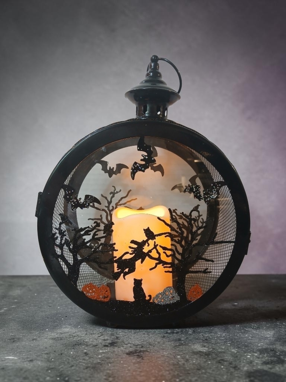 Halloween Black Metal Lantern with Orange LED Candle